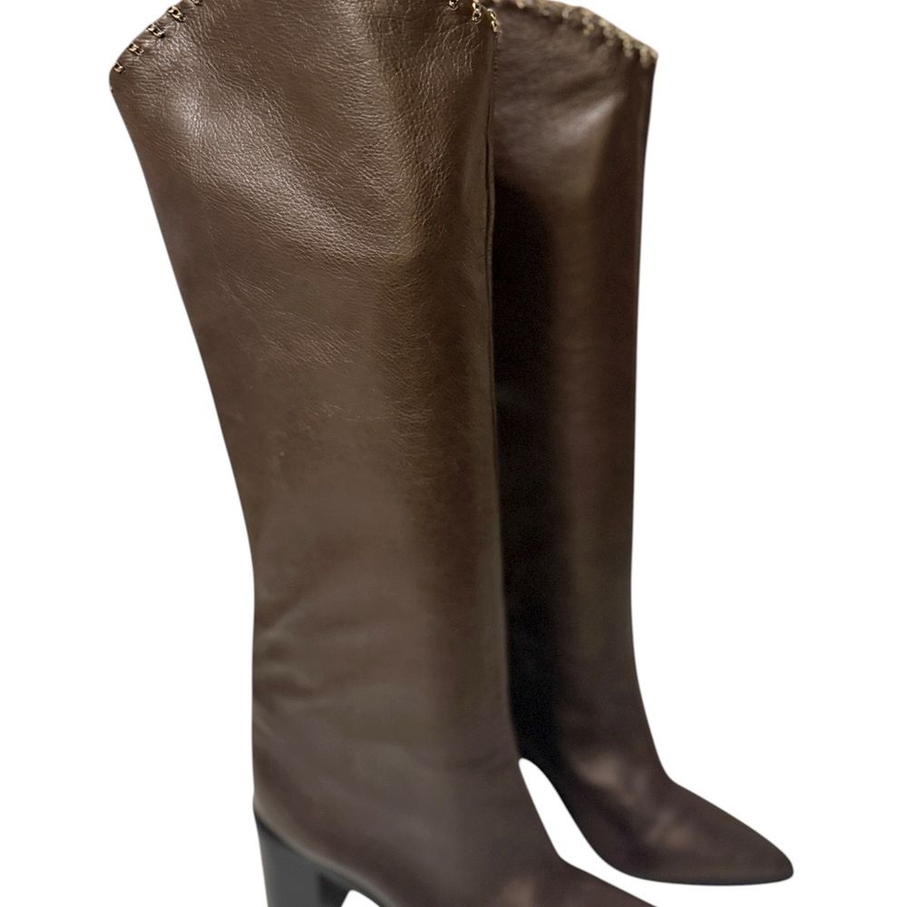 SCHUTZ Women's Valy Pull-On High Heel Over-the-Knee with a fine chain design. - Picture 8 of 16